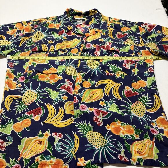 Vintage 90s 100% Silk Colorful Fruit Print Button Down Shirt Women’s Size L - Picture 8 of 11
